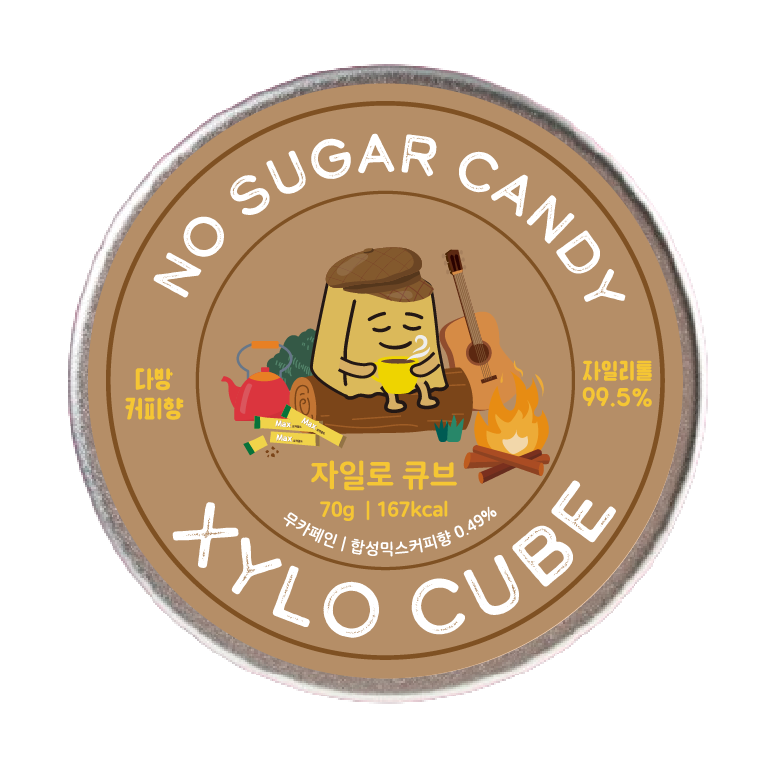 자일로큐브 Dabang Coffee 맛 무설탕 자일리톨 캔디 제품 라벨